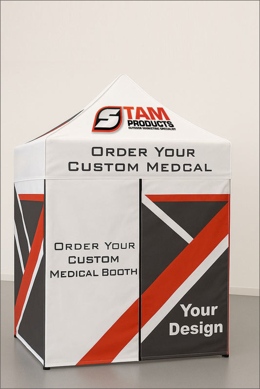 Stam Products bespoke branded gazebo medical tent with custom design and logo for medical booths