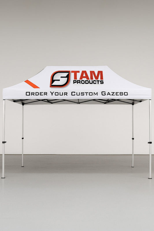 Stam Products Bespoke Printed Branded Gazebo 4.5m x 3m with custom logo and steel frame