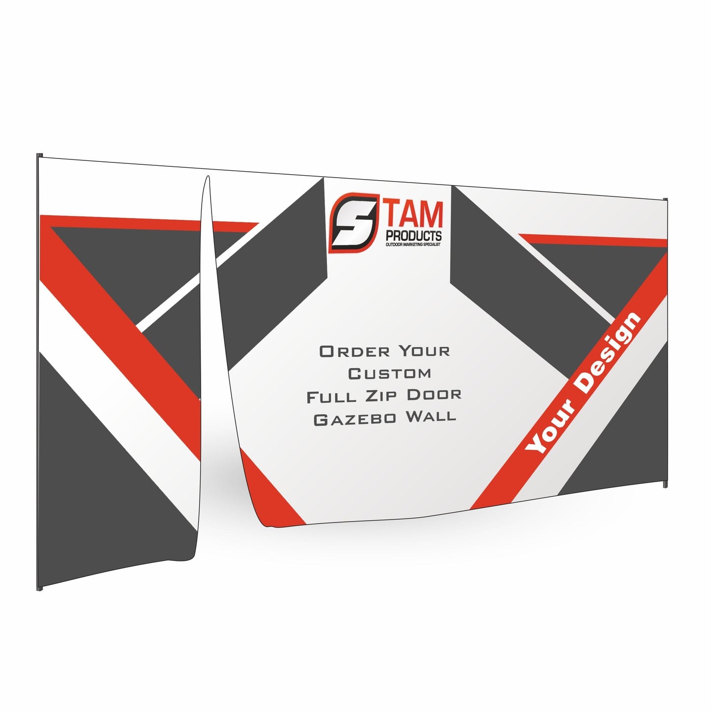 Stam Products custom branded gazebo full wall with zip, high-quality, durable, water-resistant polyester canvas, perfect for advertising.