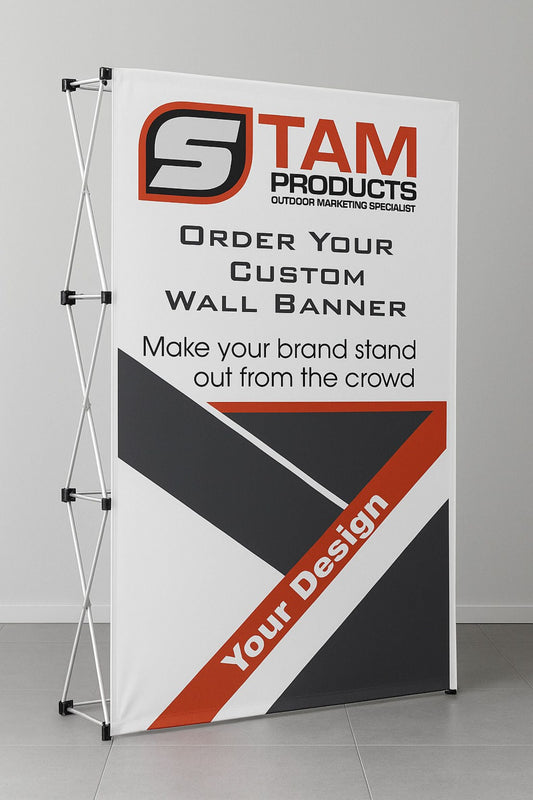 Stam Products Custom Printed Branded Straight Banner Wall with folding aluminium frame and customized design for brand promotion