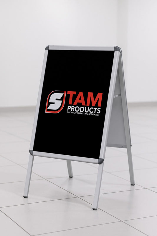 Stam Products Bespoke Branded Sandwich Board Banner with lightweight aluminum frame and custom logo display