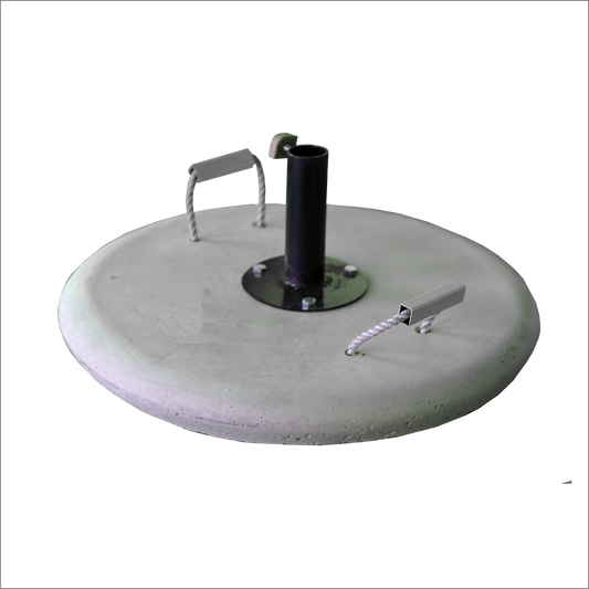 Stam Products high-quality concrete umbrella base with steel fittings for stability.