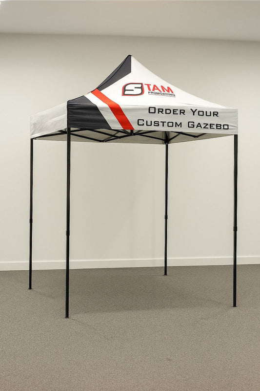 Stam Products custom printed branded gazebo 2m x 2m with steel frame and promotional canopy design