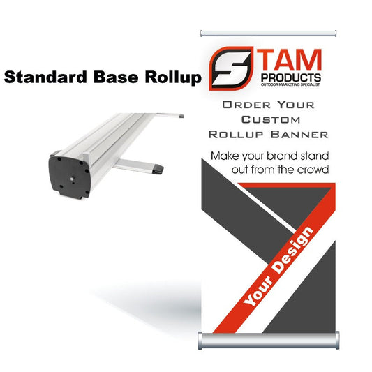 Stam Products Bespoke Printed Branded Rollup Banners with customizable design and portable aluminum frame.