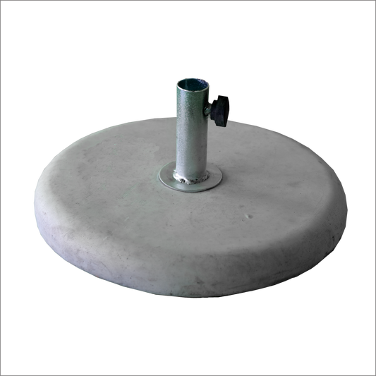 Stam Products high quality concrete umbrella base with metal pole holder.